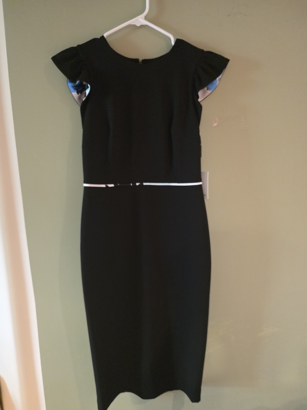 Calvin Klein Black Midi Dress with White Waist Trim Sz 4 NWT
